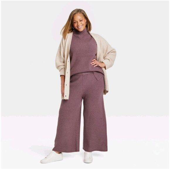A New Day Pink High-Rise Ribbed Sweater Wide Leg Pants - Picture 1 of 5
